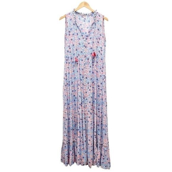 Poupette St. Barth Clara Maxi Dress Blue Bloom Floral Long Women’s Size Medium - Picture 8 of 16